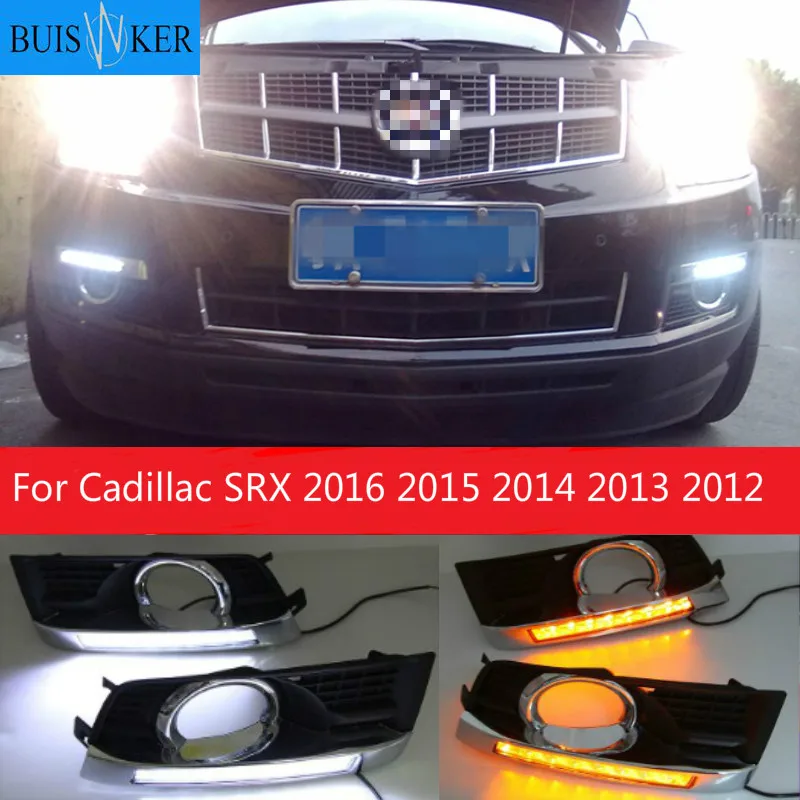 

12V LED DRL Daytime Running Light For Cadillac SRX 2016 2015 2014 2013 2012 Daylight Fog Lamp Yellow Turn Signal Style Relay