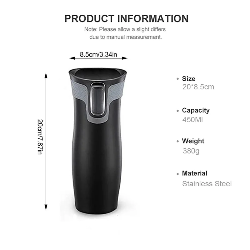 YMEEI 450ML Autoseal Thermos Bottle Insulated Coffee Mug 304 Stainless Steel Tumbler Vacuum Flask Tea Water Bottle With Heated