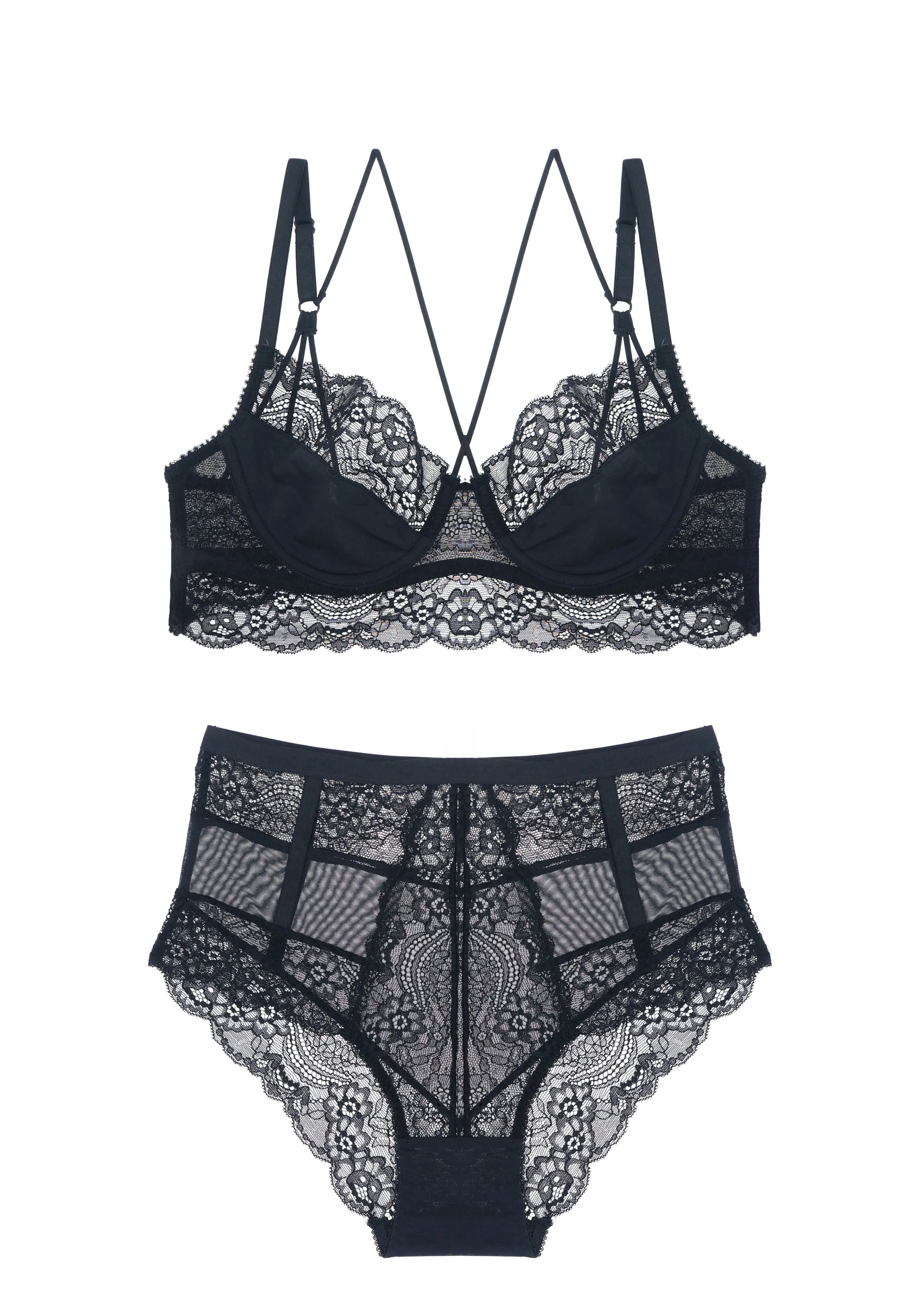 

The New European And American High Waist Sexy Ultra-Thin Gather Adjustment Lace Beautiful Back Bra Set Charming Temptation Ultra