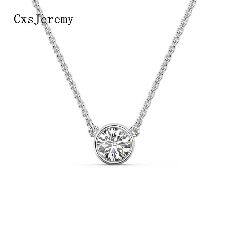 CsxJeremy Solid 14K White Gold 1ct DEF Color Round Lab-Grown Diamond Moissanite Solitaire Pendant &Necklace For Women Bride Gift