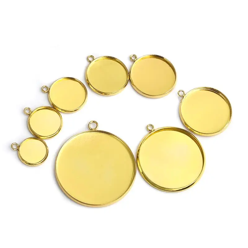 20pcs 10/14/20mm Stainless Steel Gold Round Cabochon Bases Setting Cameo Tray Bezel Blank Pendant Necklace DIY Jewelry Supplies