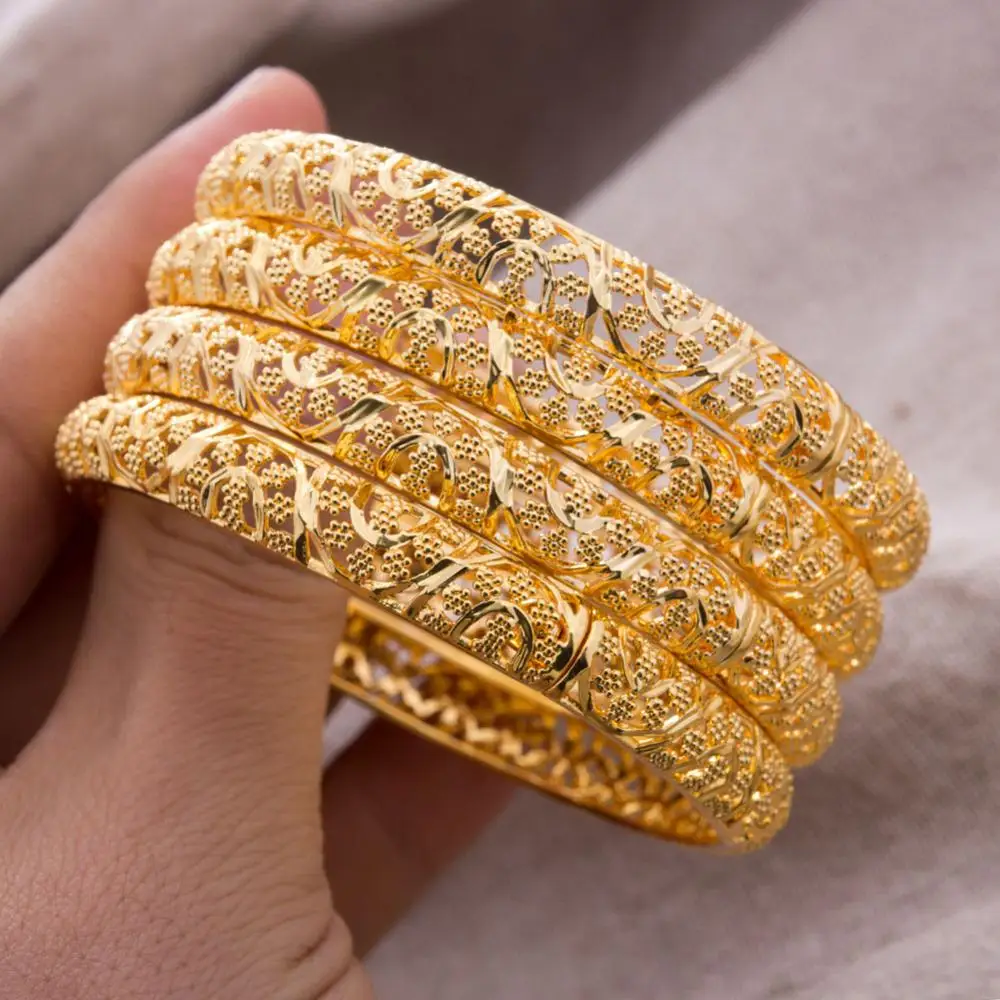 24K Luxury Gold Color Bangles For Women Wedding Bride Bracelets Gold Color Jewelry Middle East African Gifts