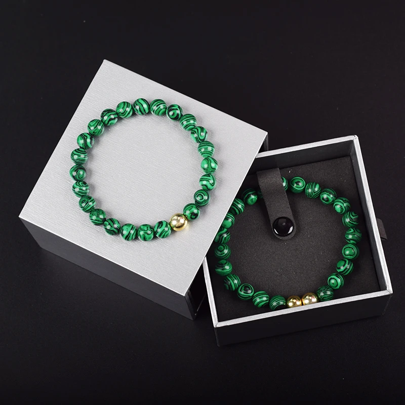 Bracelet de luxe en perles de Malachite pour Couple, en acier inoxydable, magnétique, guérison de santé, bijoux de Yoga, accessoires Anime Kpop, cadeau