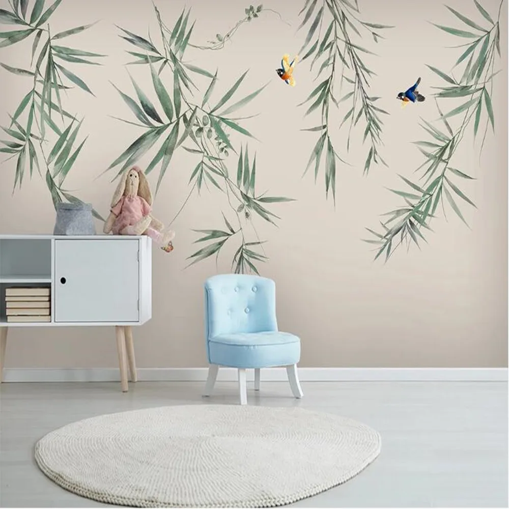 

Milofi Custom large wallpaper mural 3d new chinese bamboo flowers and birds ink bamboo hand painted background wall