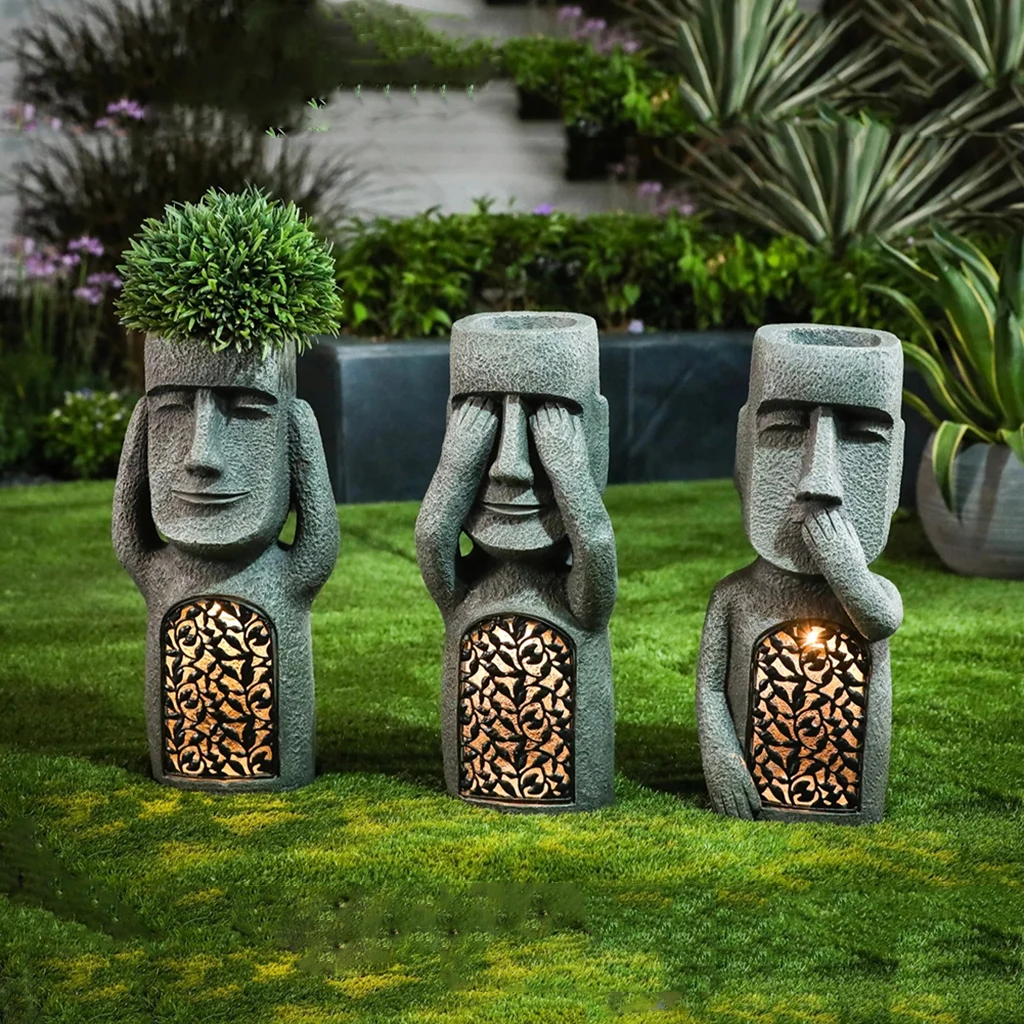 Zabawna statua wyspy wielkanocnej Ahu Akivi Moai Monolith Rzeźba dekoracji ogrodu