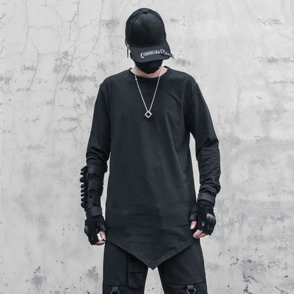 

AOGZ Techwear Solid Color Irregular Tshirt Spring Harajuku Casual Long Sleeve Pullover Sweatshirts Black Tees Tops Mens Clothing