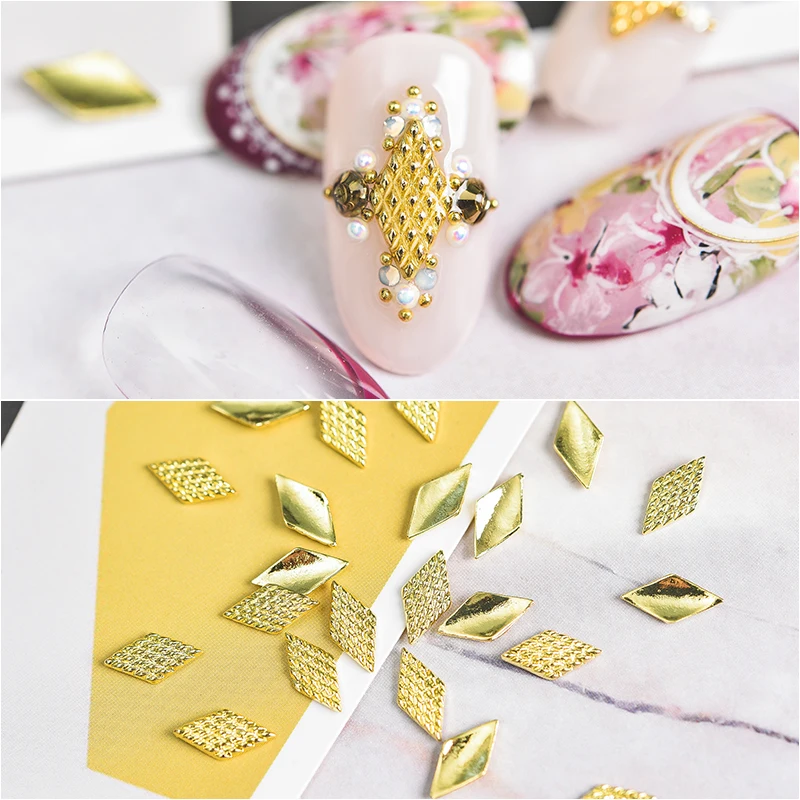 100pcs gold/silver/rose gold metal rhombus rivets nail art decorations nails art stud Japanese nail art supplies 3d alloy nails