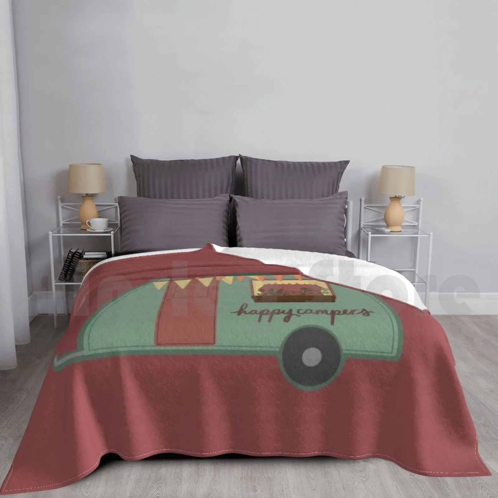 Happy Blanket Fashion Custom Camping Happy Trailer Cute Floral