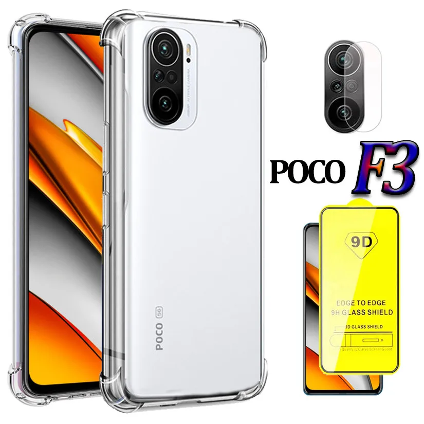 

Silicone Cases For Poco F3 F 3 Case+Glass For Xiaomi Pocophone F3 Shockproof Clear Back Cover PocoF3 Poco F3 Pro Phone Case