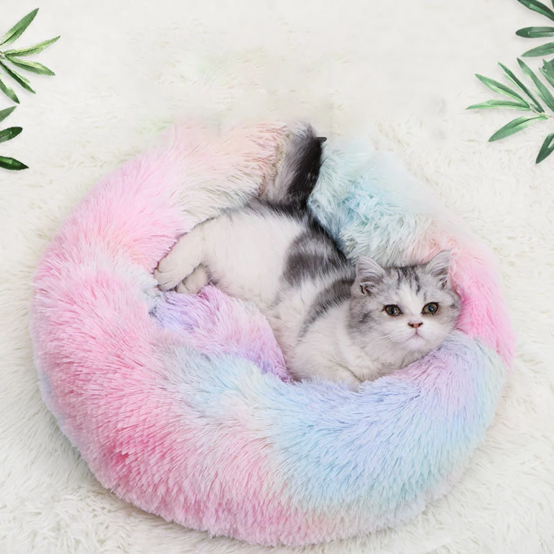 Cat Bed House Pet Bed For Dog Comfy Calming Cluffy Plush Accessories Pet Products For Dog Cat Kennel Supplies Hondenmand Donut