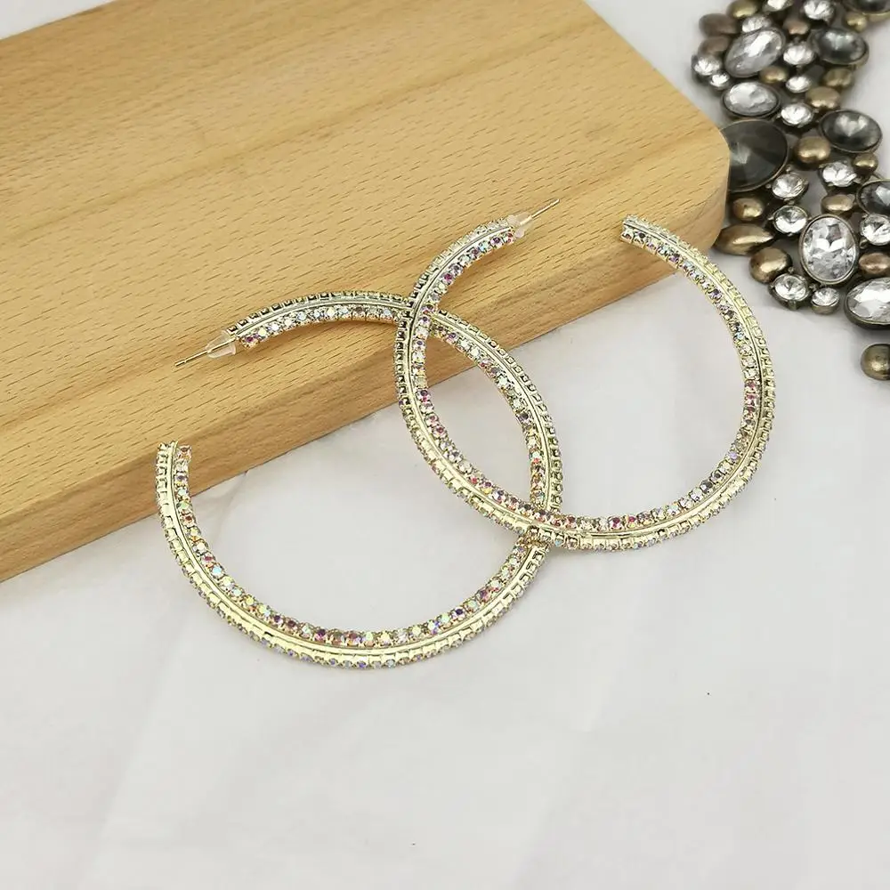 Big Rhinestones Hoop Earrings Crystal Circle Statement Bride Earrings Women luxury Wedding Jewelry 2022 UKEN