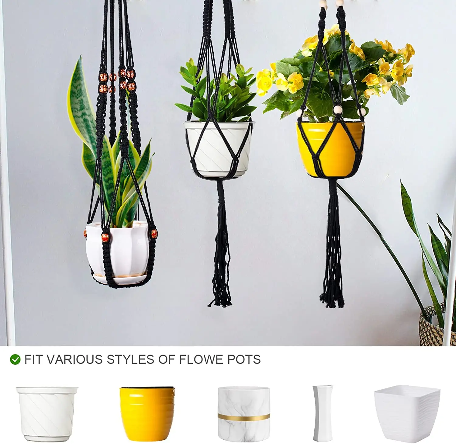 Cestas de macramé hechas a mano para colgar plantas, soporte para macetas, decoración colgante para balcón, cuerda de elevación anudada, suministros