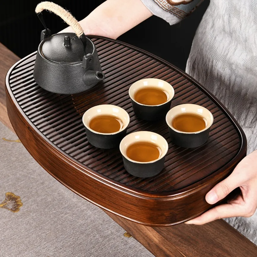 1600-3100ml Large Capacity Tea Tray Natural Bamboo Tea Set Tray Water Storage Saucer Tea Plates Tea Dish Kung-fu Pu'er Tea TRAYS