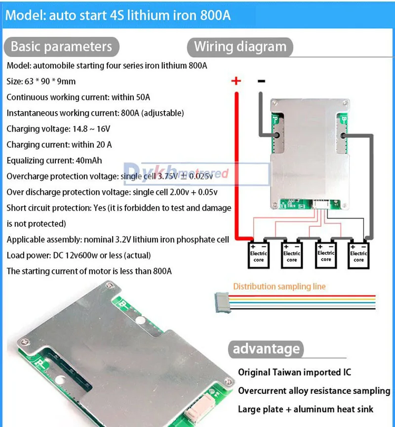 Imagem -06 - Bms 12v 50a 120a 150a 230a 300a 18650 Li-ion Lifepo4 Lifepo4 Bateria de Lítio Placa de Proteção w Equilíbrio Partida do Carro rv Inversor 3s 4s