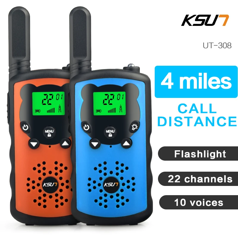 KSUN Mini Walkie Talkie for Kids, Portable Radio for Camping, Hiking, Birthday Present, Christmas Gift, 0.5W, UT-308, 2Pcs