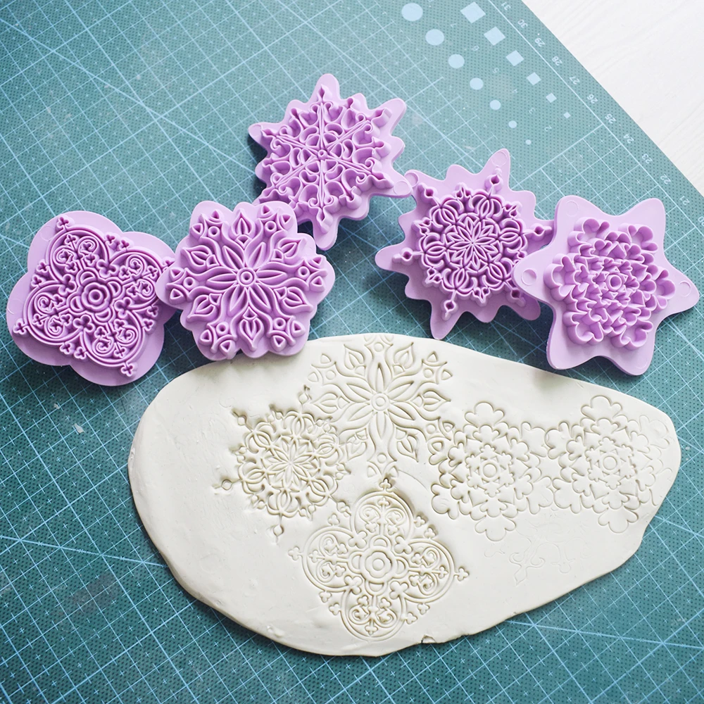 5pcs/set Lace Pattern Embossing Die Plastic Stamp Polymer Clay Sculpture Texture Stamp Clay Tool Dotting Tools