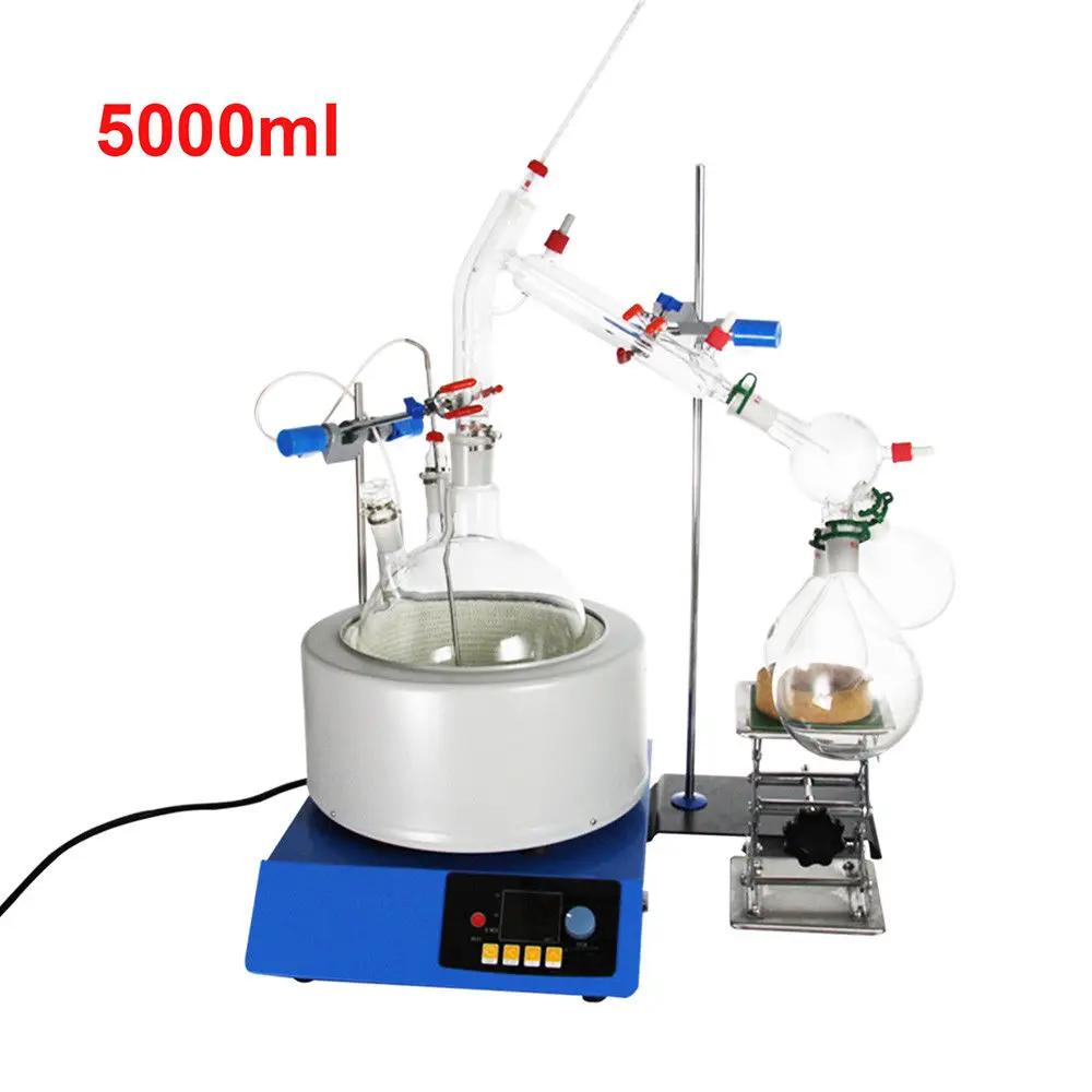 

New 5000ml Lab Essential Oil Steam Distillation Glassware Kits Water Distiller Purifier w/Magnetic Stirring Heating Mantle