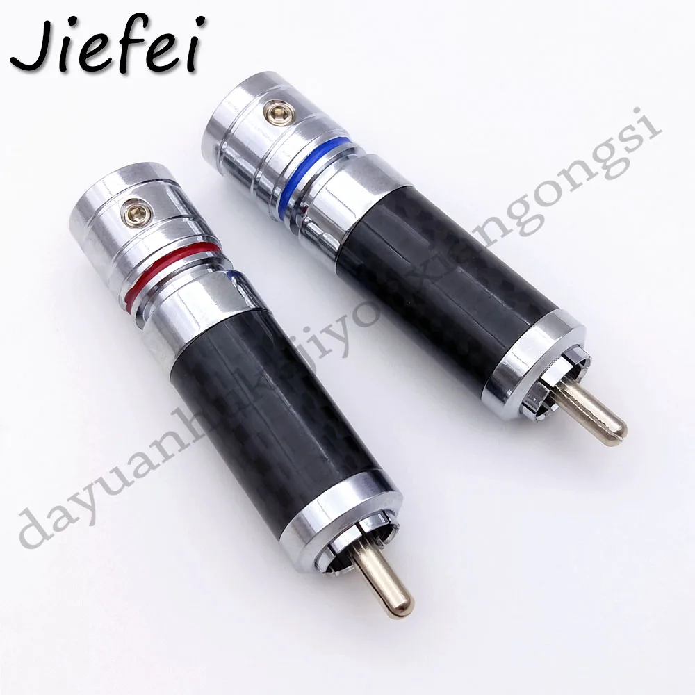 1Pcs Copper Hifi RCA Audio Male Plug Solder Audiophile Carbon Fiber Rhodium Plated Speaker Cable Connector Terminals Adapter