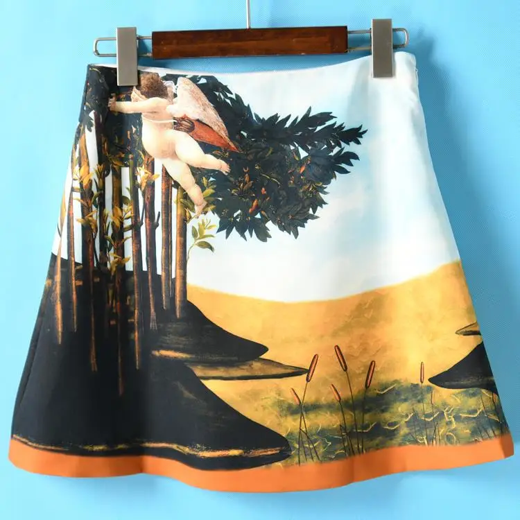 New Designer Spring Summer Vintage Skirt Women's Fancy Printed A Line Mini Royal Angel Skirts Slim Young Ladies Skirts NS943