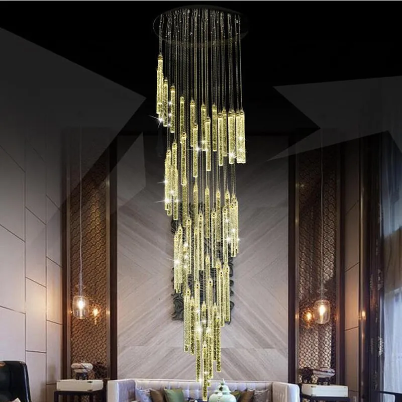 

Lamp Chandelier Light For High Ceiling Entryway Stairs Hanging Spiral Long Lamps Crystal Staircase Chandelier Hanging Lights