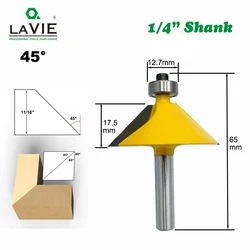 1pc 1/4 Inch Shank 45 Degree Chamfer Bevel Edging Router Bit Milling Cutter for Wood Tungsten Carbide Woodworking Bits MC01081