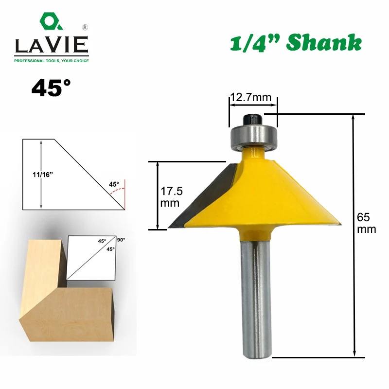 Peça Roteador Cone Shank 45 Graus Chanfro Chanfro Broca Fresa para Madeira Carboneto de Tungstênio Bits para Trabalhar Madeira Mc01081 1