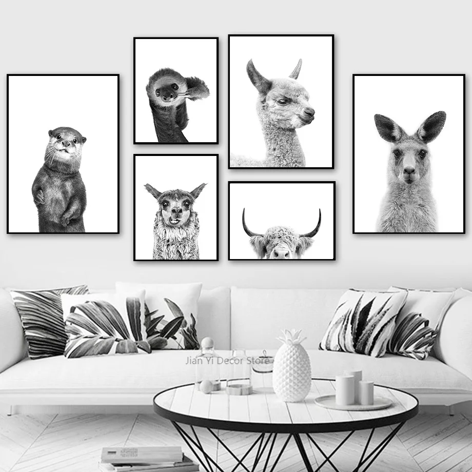 Alpaca Kangaroo Sloth Otter Cattle Animal Wall Art Canvas Painting Nordic Posters And Prints Pictures For Living Room Home Decor