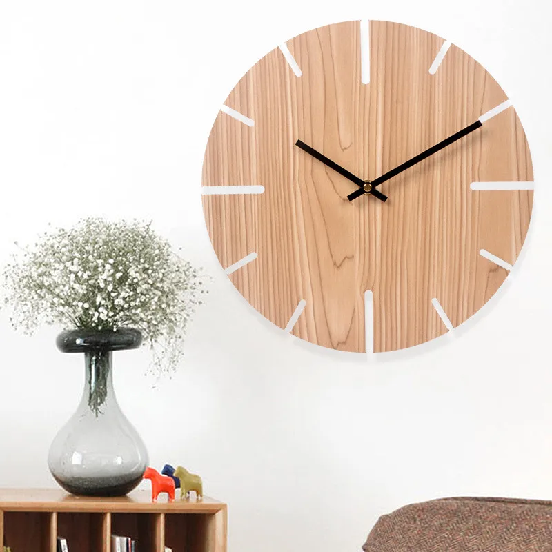 Nordic Retro Wooden Wall Clock Corridor Living Room Decoration Solid Wood Quiet Clocks Hanging Wall Watch Cafe Store Home Decor