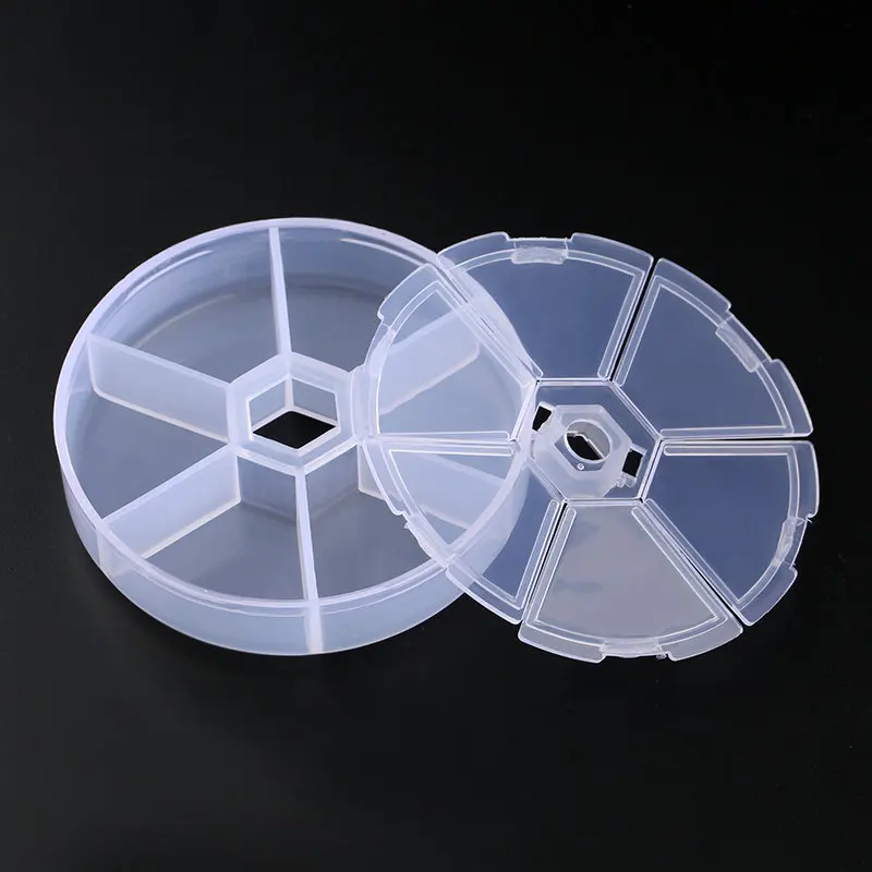 6 slots/8 slots round Compartment Plastic Storage Box for Beads earrings Adjustable Jewelry Container Transparent Box Case