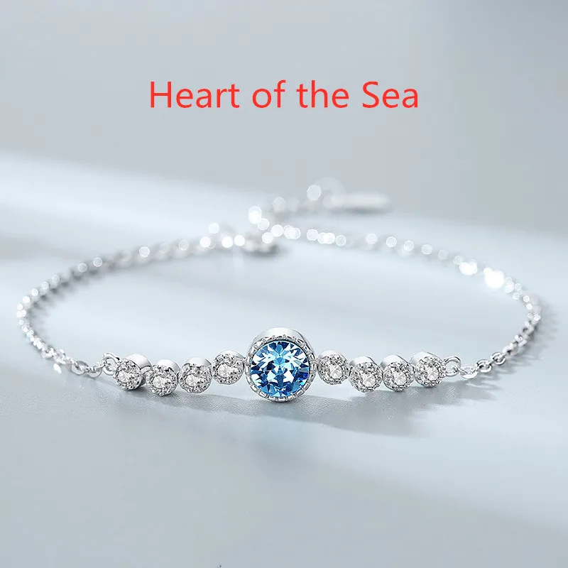 New Heart of the Sea S925 Sterling Silver Bracelet Women's Fashion All-match Austrian Crystal Bracelet