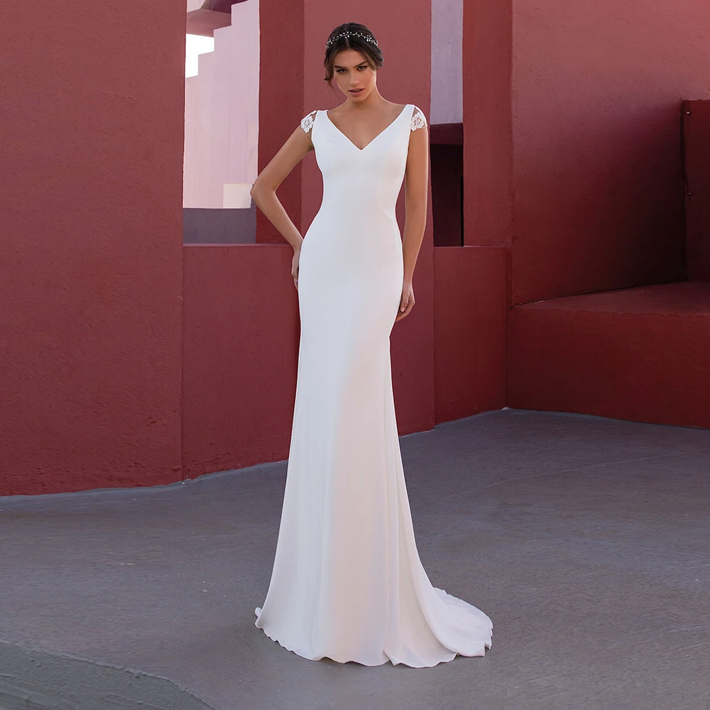 Simple White Mermaid Wedding Dresses For Woman Sleeveless Custom Formal Civil Bridal Gown Vestidos De Noche 2024 V-Neck Illusion