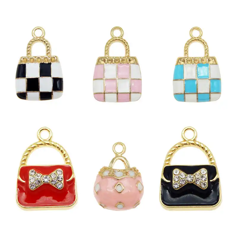 Julie Wang 6PCS Enamel Charms Mixed Handbag Alloy Women Purse Bag Pendant Bracelet Jewelry Making Accessory