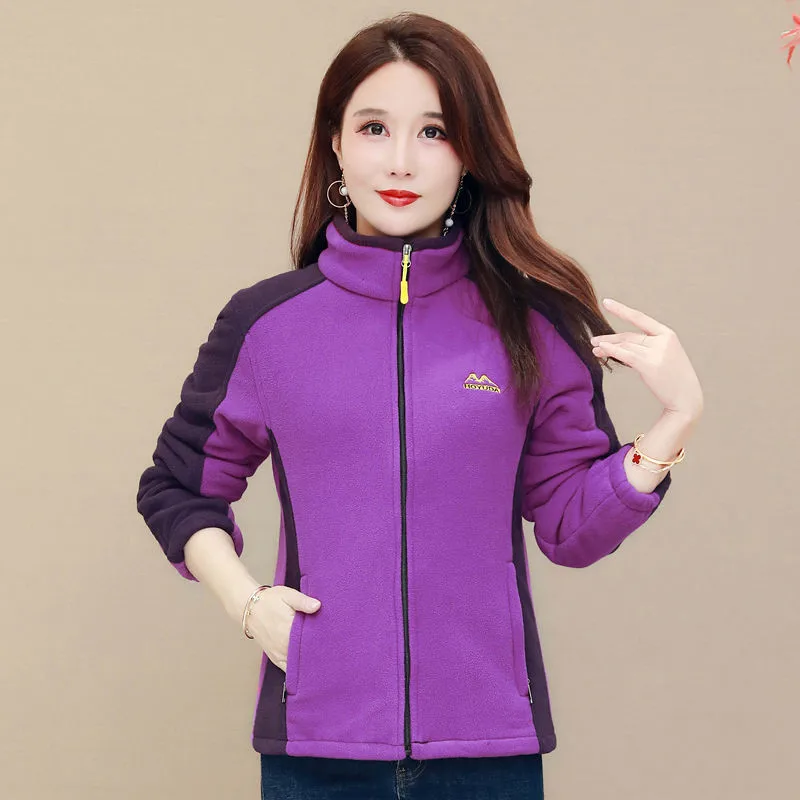 UHYTGF Elegant Mom Autumn Winter Jacket Female Polar Fleece Casual Warm Women Sweatshirt Long-Sleeved Zipper 5XLSize Outwear1432