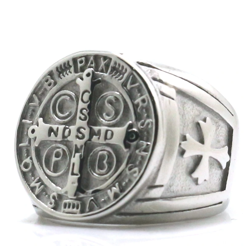 No Black Oil Newest Style Men CSPB CSSML NDSMD Saint Benedict of Nursia Catholic Ring