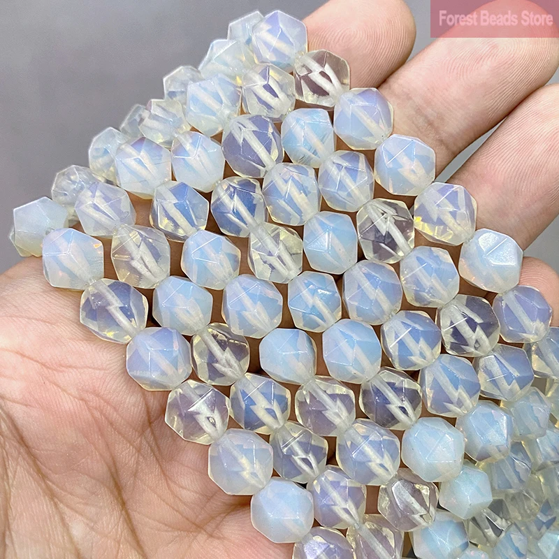 Natural Faceted Stone White Opalite Quartz Spacers Loose Beads DIY Bracelet Accessories for Jewelry Making 14