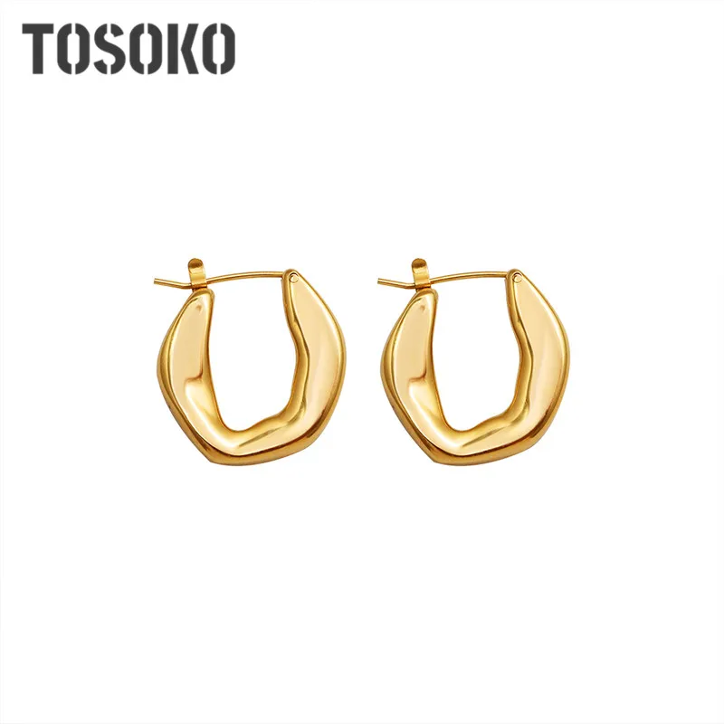 TOSOKO Stainless Steel Jewelry Irregular Rhomb Women's Fashion Earrings BSF507