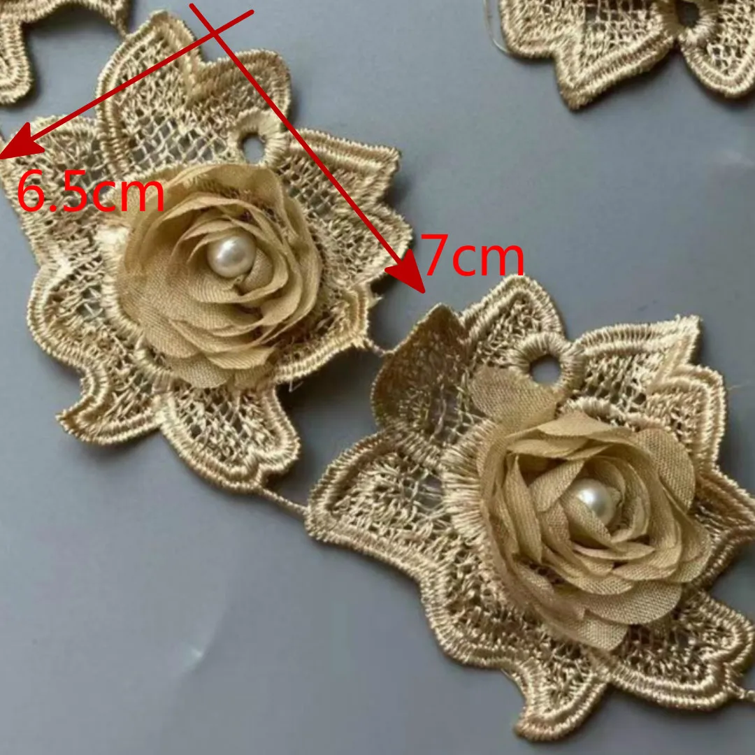 1 Yard Gold Pearl 3D Flower Tassel Lace  Trim Ribbon Fabric Embroidered Applique Sewing Craft Crochet Wedding Dress Clothes