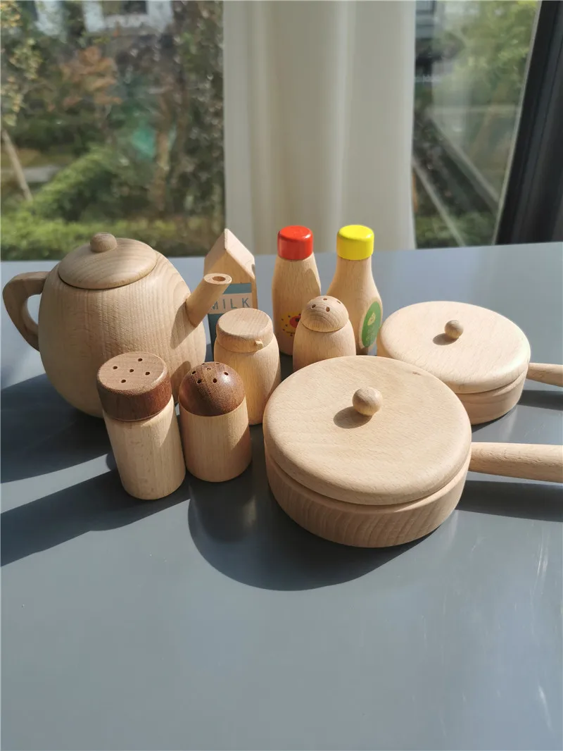 Brinquedo Montessori Madeira para Crianças, Bule Sensorial Sem Pintar, Garrafa De Tempero De Molho, Pan Early Learning