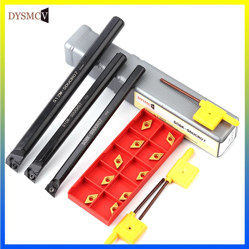 1pcs S08K-SDUCR07+1pcs S10K-SDUCR07+1pcs S12M-SDUCR07 Lathe Holder Turning Tool Boring Bar 8/10/12mm + 10pcs CCMT0702 Inserts