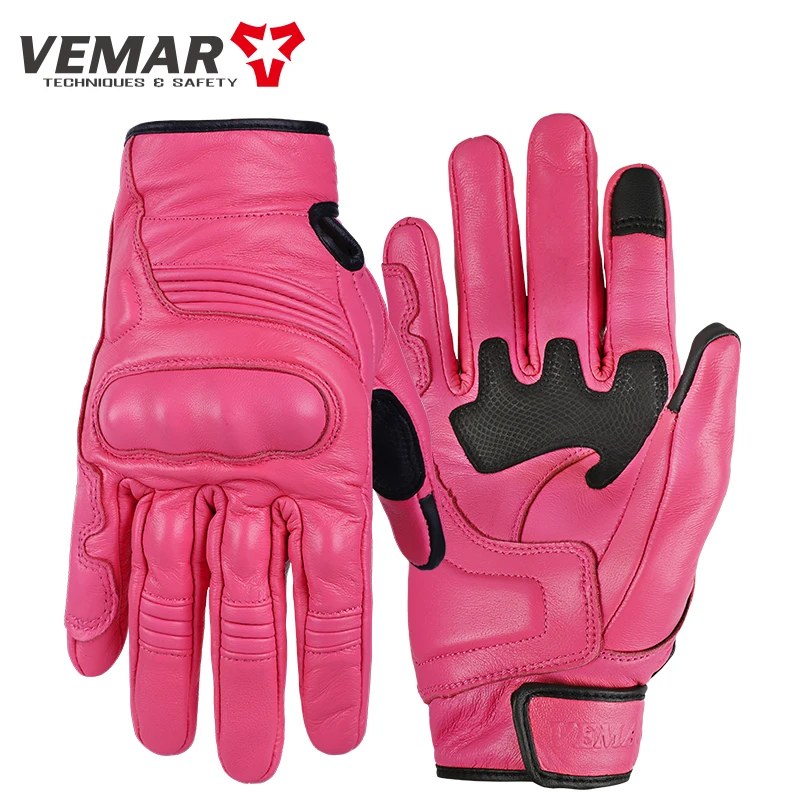 VEMAR VE-301 Retro Cowhide Motorcycle Gloves Goatskin Full Finger Motor Sport Touch Screen Gloves Moto Luvas Brown Black