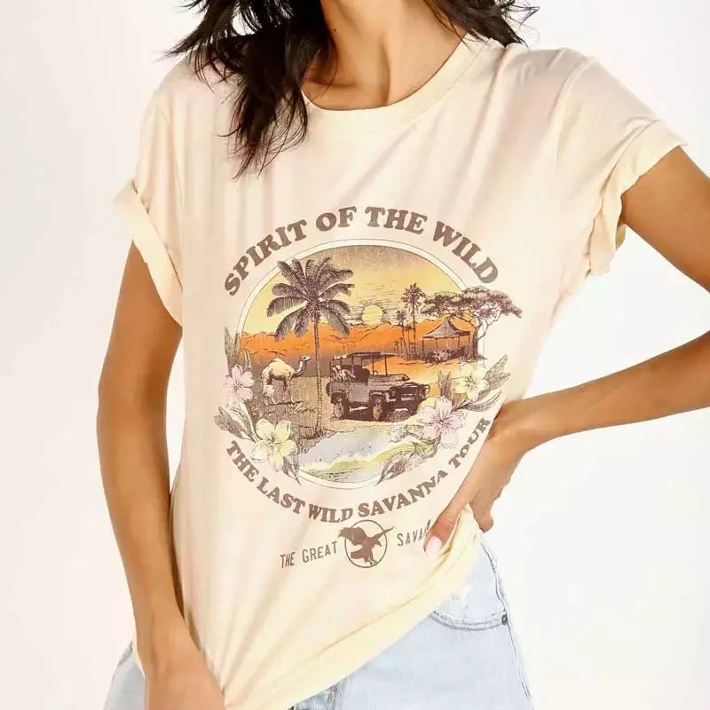 Dreamchase-Boho Style Spirit Wild Child Print Women T Shirt Harajuku Aesthetic Chic Cotton Short Sleeve Retro Casual Streetwear
