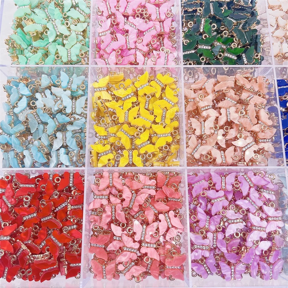 JQ 10Pcs 20*12mm Colorful Acrylic Butterfly Connector Luxury Zircon Animal Bracelet Accessories For Necklace Jewelry Making