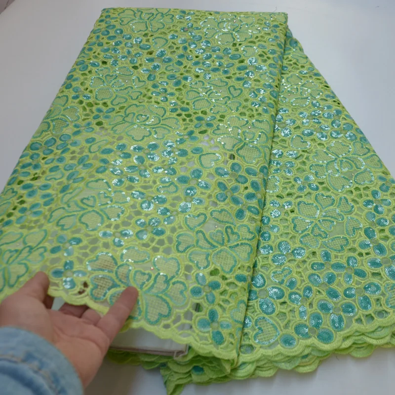 

12 colors (5yards/pc) high quality lemon green African handcut organza lace fabric with excellent sequins embroidery OP59
