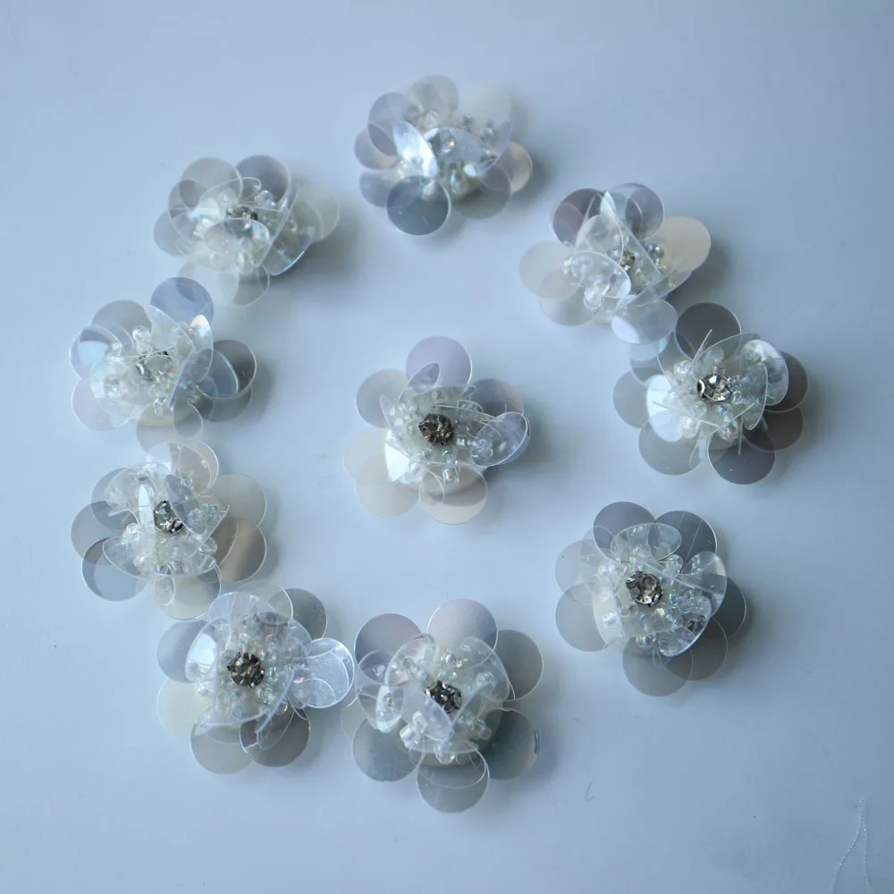 10 Stück/Set Blumen-Perlen-Applikationen für Kleidung DIY Strass-Pailletten Aufnähbare Stickerei-Applikationen Parche Ropa – Detail 3