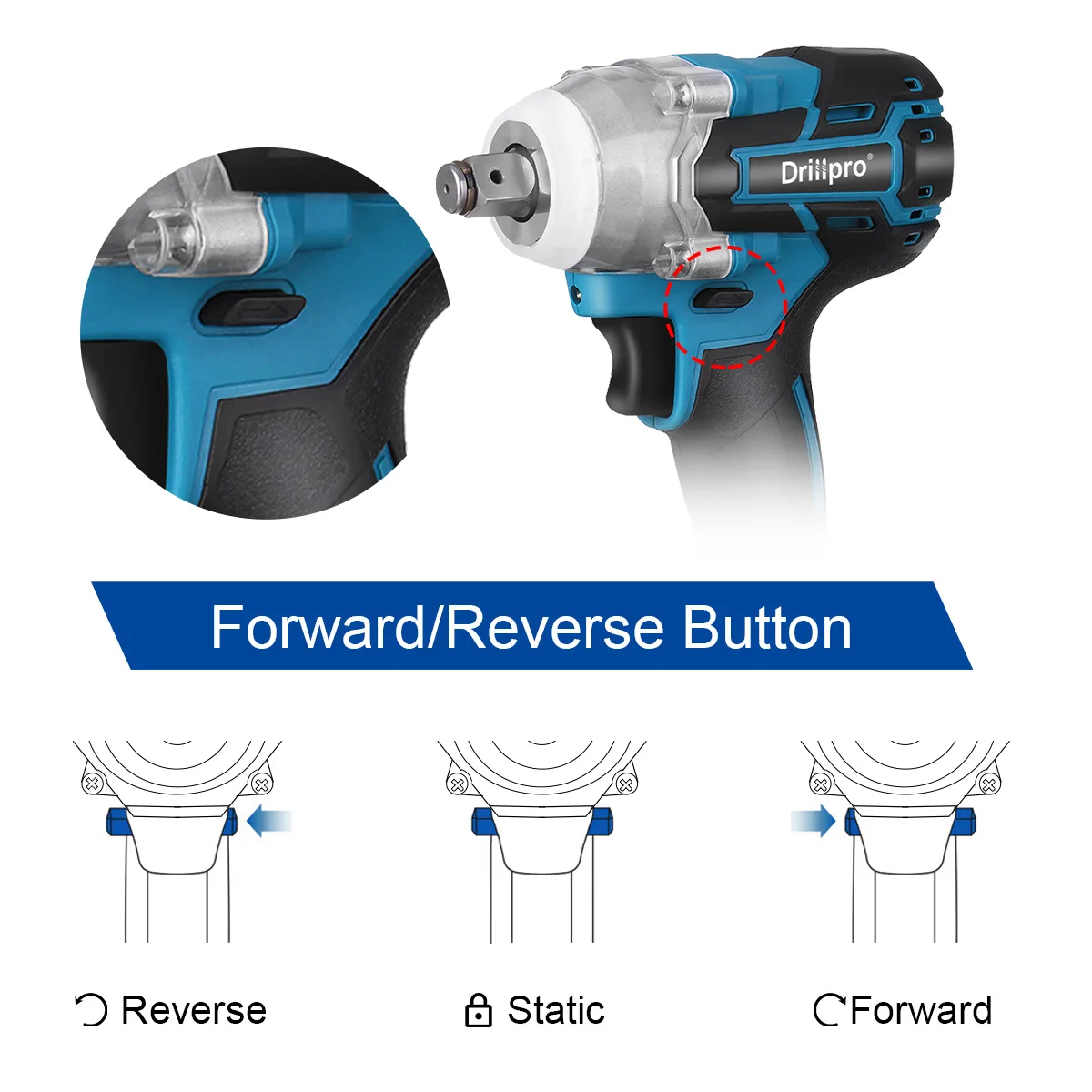 Drillpro 520NM Torque Brushless Electric Impact Wrench 1/2 inch Cordless Wrench Screwdriver Power Tools For 18V Battery