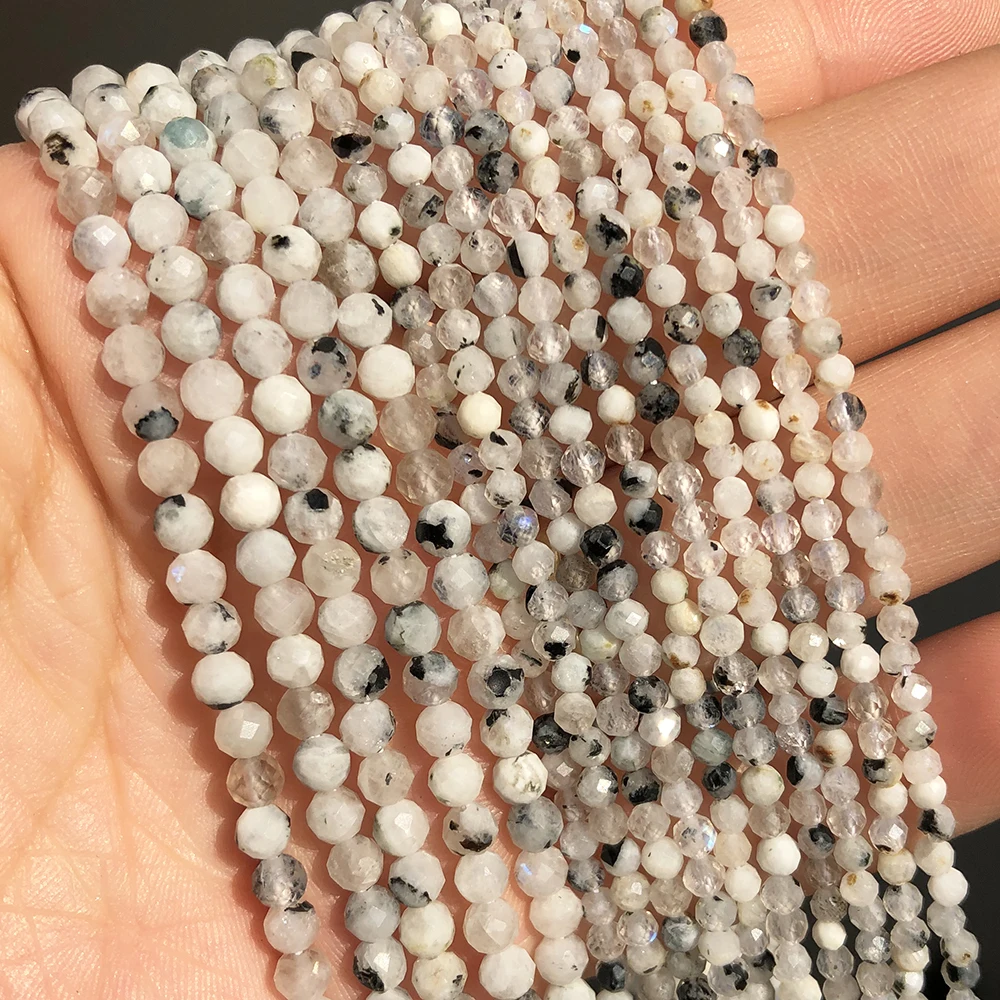 

2 3 4mm Faceted Black Spot Moonstone Gem Beads Natural Loose Stone Beads for Jewelry Making DIY Bracelet Earrings Accessories