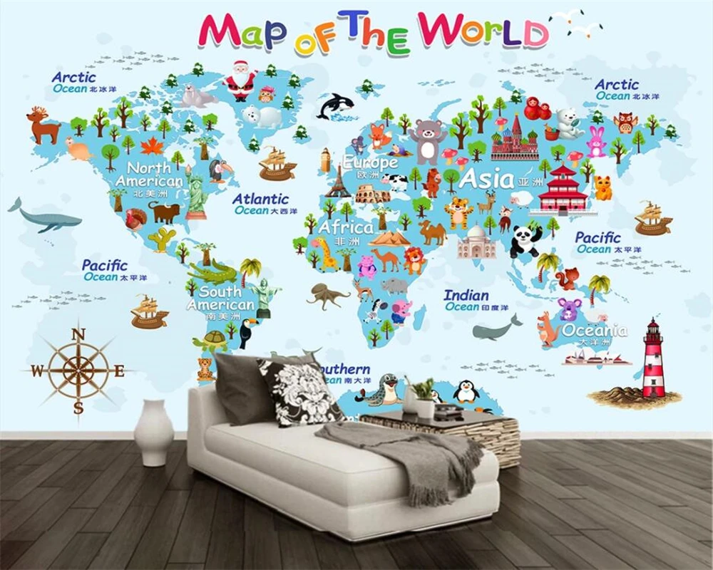 beibehang 3d wallpaper papel de parede Custom wallpaper 3d mural cartoon world map background wall wall papers home decor