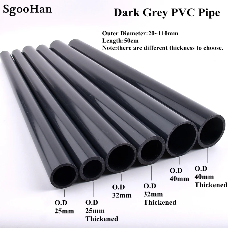 

High Quality OD 20~160mm Dark Grey Thickened UPVC Pipe Aquarium Fish Tank Tube Garden Watering Planting Frame Fittings 0.5M Long