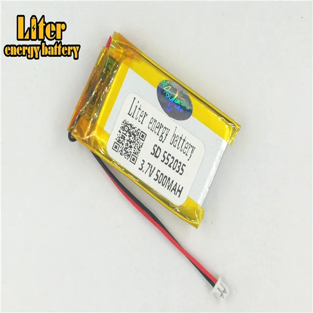 Batterie Lipo aste au lithium polymère, connecteur 2 broches, 1.25mm, 3.7V, 552035 mAh, 500mAh, MP3, MP4, MP5, petits jouets