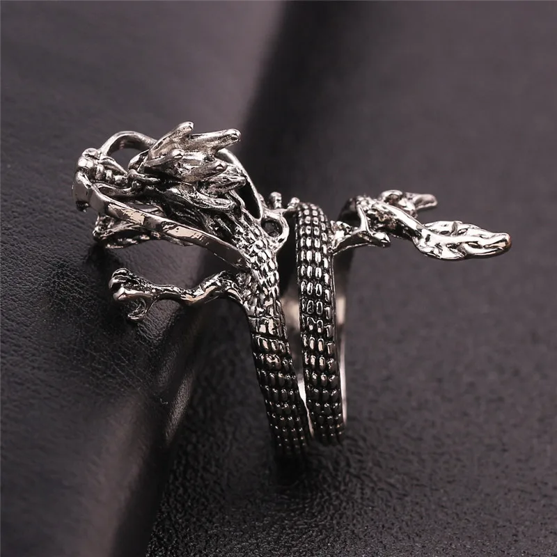 Fashion Gold Men Ring Exaggerated Spirit Dragon Ring Personality Adjustable Split Ring Punk Hip Hop Male Female Jewelry Gift